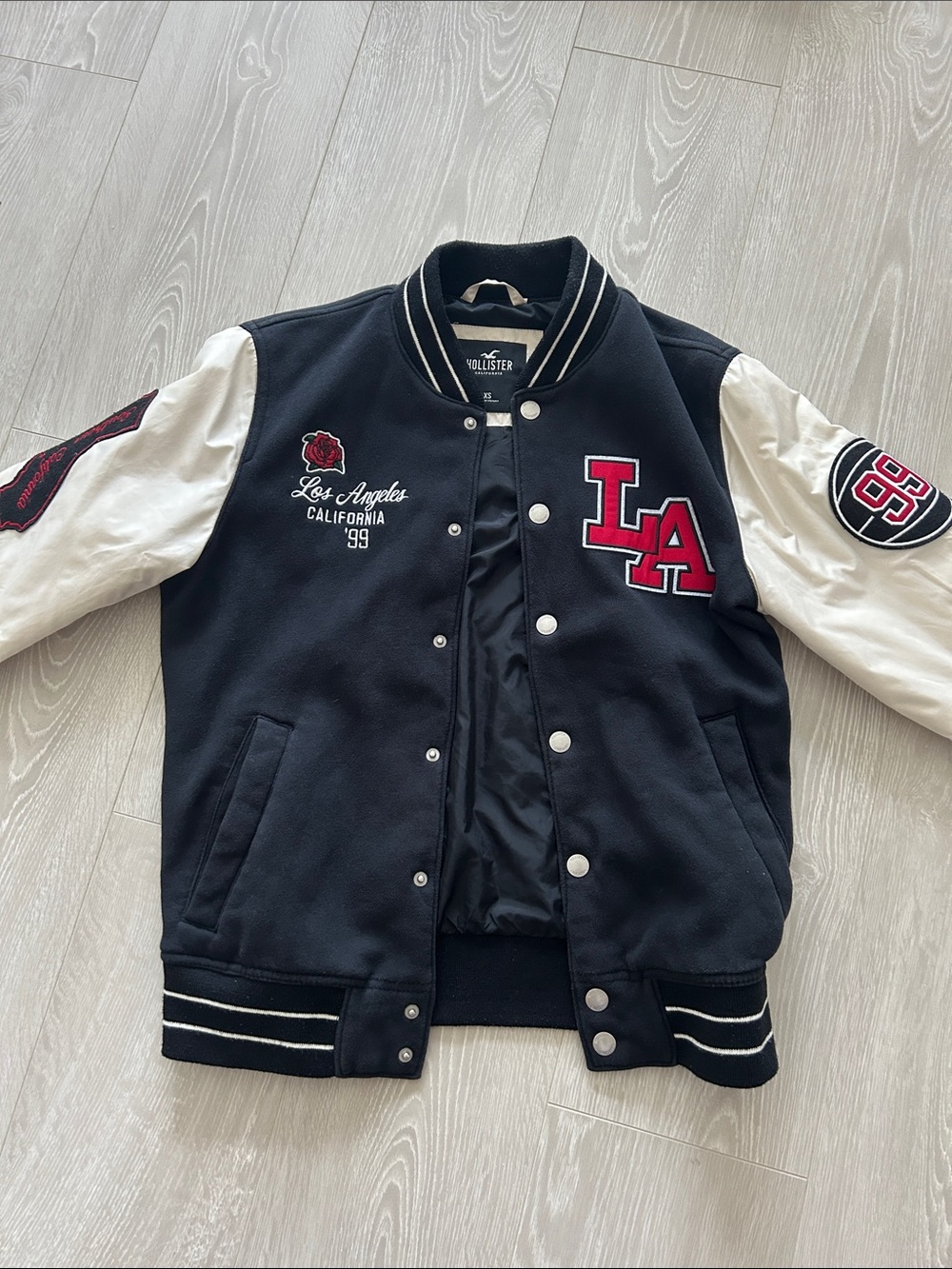 Hollister Black & White LA Patch Varsity Jacket